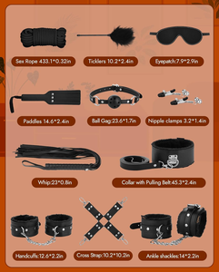 11-teiliges BDSM-Set aus Leder: Erotische Bondage-Artikel, Handschellen, Nippelklemmen, Knebel, Peitsche, Seil – Sexspielzeug für Paare - Product Image 6