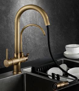 Antico due tubi estraibile montaggio a ponte <span class=keywords><strong>rubinetto</strong></span> del bacino miscelatore <span class=keywords><strong>acqua</strong></span> purificata <span class=keywords><strong>rubinetto</strong></span> finitura rame lavandino del bagno <span class=keywords><strong>acqua</strong></span> fredda calda AF0759 - Product Image 2