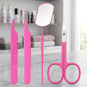 Precision Stainless Steel Eyelash Tweezers <b>Set</b> With Mirror And Scissors For Lash Extension Application Beauty <b>Tools</b> - Product Image 4