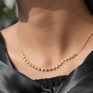 قلادة فاخرة وأنيقة بتصميم مستقيم مرصع بالمويسانيت الحقيقي، سلسلة طويلة على شكل فقاعات للنساء - Product Image 5