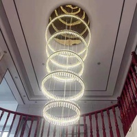 Lustre Moderne Personnalisé de Grande Taille pour Hôtel, Villa, Décoration Intérieure, Anneau de Luxe en Verre, Luminaires Suspendus