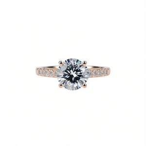 Anello di fidanzamento con diamanti in oro bianco, taglio rotondo brillante, diamanti naturali, classico da donna E327 - Product Image 1