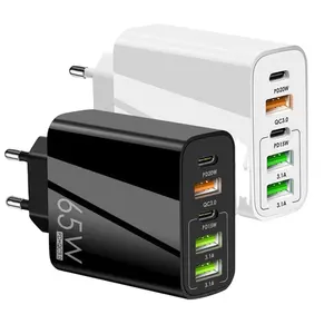 Universele 65W 5 Usb-Poort 2 Usb C Snel Stopcontact Met Uk Eu Us Plug Qc3.0 Pd 20W Type C Muur Usb C Oplader Snel Opladen 65W