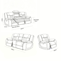 Canapé inclinable home cinéma avec éclairage LED, porte-gobelets, table escamotable, chargeur sans fil, lampe de lecture, 3 places, en cuir, ergonomique
