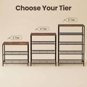 Three Tier Metal Shoe Rack With Wood Top 30x24.8x32.8 Cm Space Saving Storage For Entryway Sneakers Boots High Heels - Product Image 2