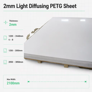Feuille de plastique PETG certifiée de 2 mm d'épaisseur, 1220x2440 mm, diffuseur de lumière, anti-buée, anti-rayures, pour découpe et moulage - Product Image 2