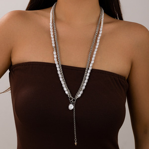 Collar de cadena <span class=keywords><strong>BSK</strong></span> de perlas alienígenas de moda, personalizado y versátil, cadena de clavícula multicapa geométrica - Product Image 2