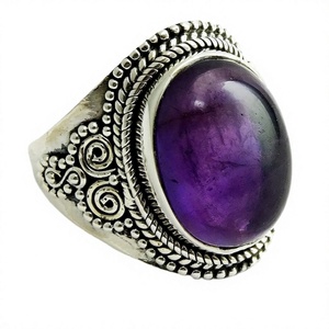 Bague en argent sterling 925 avec améthyste, pierre de naissance du zodiaque Bélier, style bohème, sertie clos, certifiée par un tiers, vente en gros - Product Image 2