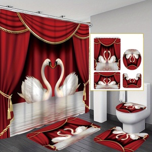 Ästhetische Kunst 4 Stück White Swan Dusch vorhang Set Wasserdichtes Polyester gewebe mit 12 Haken - Product Image 1