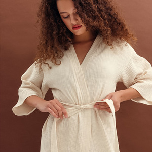 Accappatoio da <span class=keywords><strong>Donna</strong></span> in Puro Cotone Color Albicocca, Elegante e Traspirante, per Hotel, Pensioni e Abbigliamento da Casa. - Product Image 2