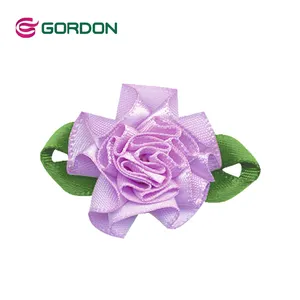 Gordon pita kustom pita Satin buatan tangan pita anyelir dengan daun hijau Ruban bunga busur untuk dekorasi gaun