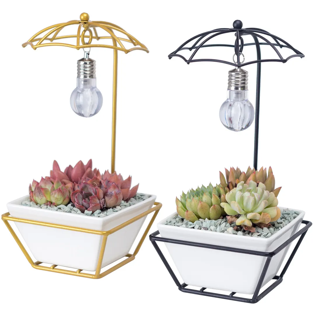 الإبداعية الحديثة مظلة شكل لمبة مصباح الأبيض ضوء عصاري أصيص نباتات من السيراميك الذهب المعادن أصيص زهور أصيص زرع أحواض