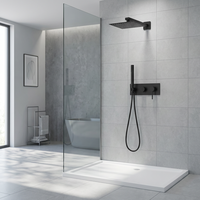 Ensemble de douche encastré moderne en laiton, mitigeur de douche carré à jet de pluie, système de douche mural à poignée unique