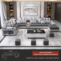 Meubles de bureau, design tendance, canapé en forme de U, 7 places, rangement, gris, salon, canapé d'angle moderne de luxe en tissu velours
