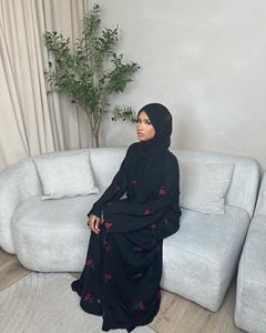 2025 mujeres elegante abierto Abaya bordado hecho a mano Casual manga larga traje árabe islámico estilo modesto para bufanda musulmana de primavera - Product Image 4