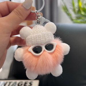 Mulit-color simpatico cartone animato peluche borsa ciondolo portachiavi portachiavi Cool occhiali da sole cappellino sfera peluche portachiavi portachiavi giocattoli portachiavi - Product Image 3