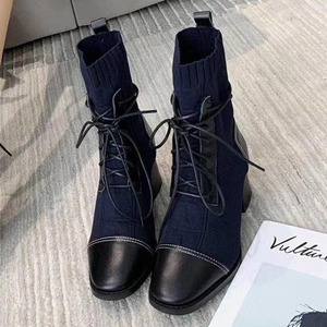 Chaussures d'hiver en cuir à talons hauts pour femme, bottes à bouts ovales style lacets, talons compensés - Product Image 6
