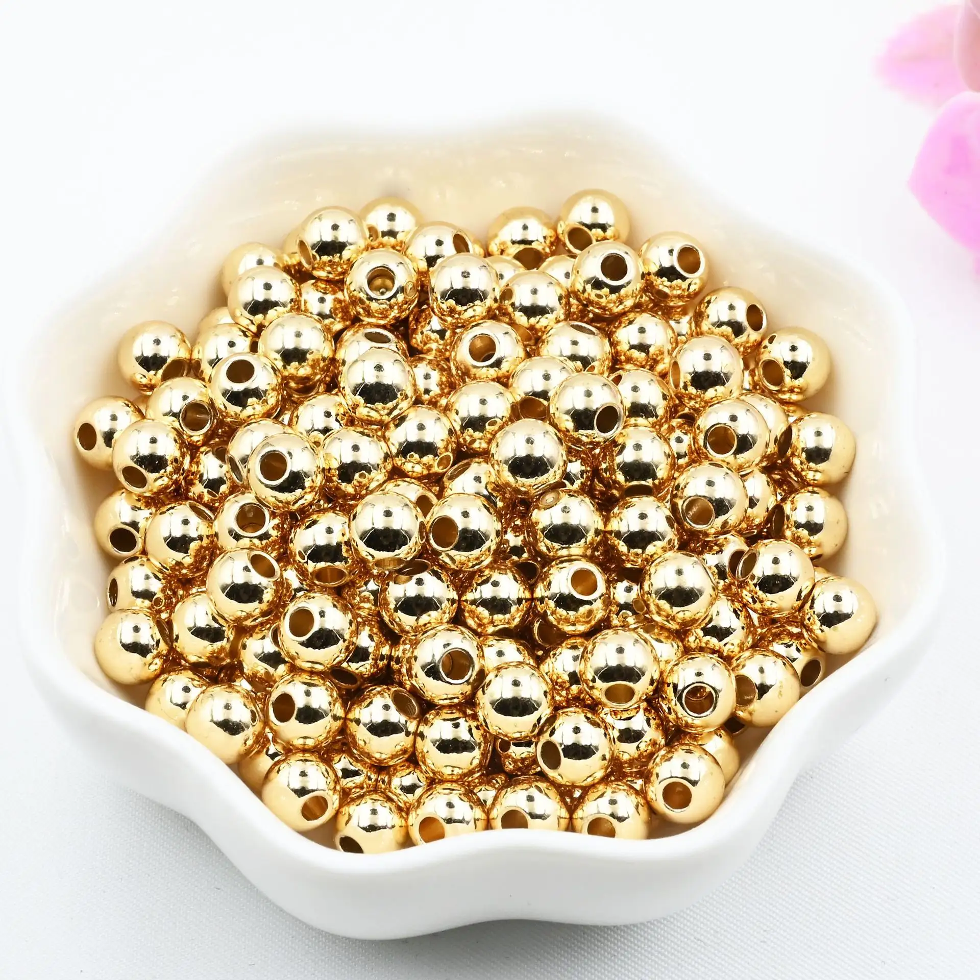 Vente en gros 14K de perles en métal brillantes faites à la main, couleur or et argent, faites à la main, pour la fabrication de bijoux