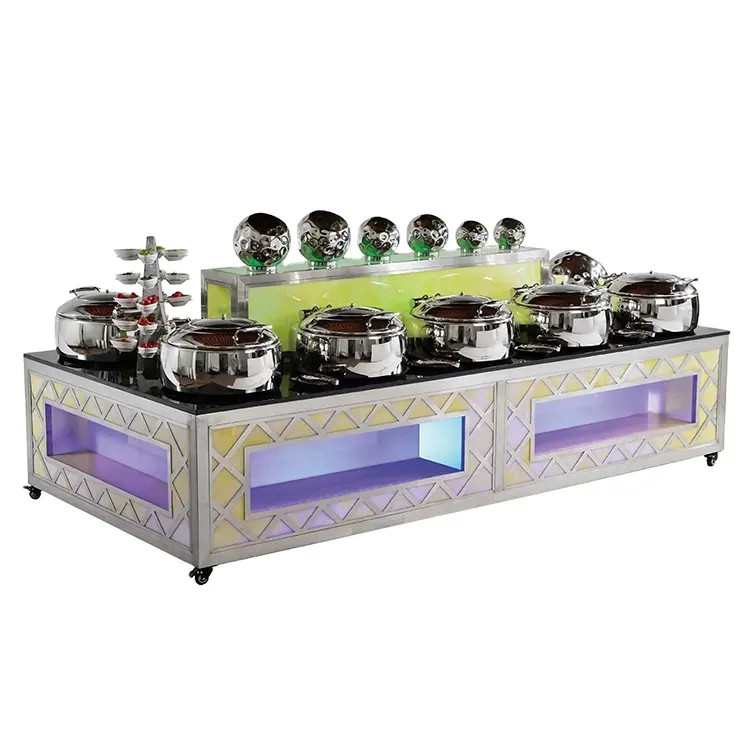 Restaurant Equipment Table Luxury Marble Commercial Dining table Set Mobile Led Buffet Counter