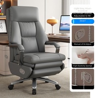 Fauteuil de Direction Moderne à Dossier Haut en Cuir Véritable avec Commande Vocale, Massage, Chargement USB, Moteur Silencieux, Rotation 360°, Chromé, pour Bureau à Domicile