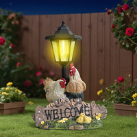 Lampe solaire extérieure en résine Happy Rooster, statue décorative pour la maison et le jardin, lampe de chemin et de pelouse