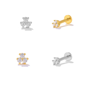 ROXI Pendientes de Plata de Ley S925 con Tres Circonitas de 16G, Chapados en Oro de 18K, Joyería Corporal para Cartílago Perforado - Product Image 3