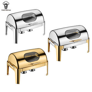 Peralatan prasmanan mewah katering baja antikarat Hotel penghangat makanan pesta Roll Top piring chaffer Set piring saji - Product Image 4