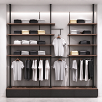 Présentoir de Magasin de Vêtements, Cadre Métallique Noir, Base en Bois, Tringle Suspendue, Autoportant, CE ETL, Vente en Gros pour Boutiques