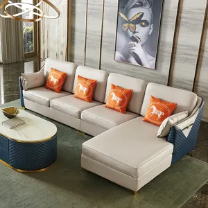 Dubai Modern Light Luxury Leather Luxury Sofa Set 1234 High Quality Solid Wood Frame Living Room Furniture Sofa Set