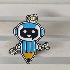 Lovely pen robot soft enamel pin for school student gifts custom make cartoon kids lapel pin for girl boy decorative metal pins