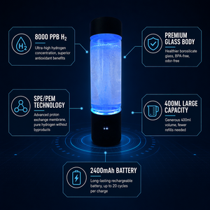 Bouteille d'eau hydrogénée personnalisée avec logo OEM, 420 ml, technologie SPE PEM, générateur d'H2 portable rechargeable, sans BPA, pour le fitness et le bureau - Product Image 2