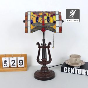 Chuồn chuồn ngân hàng cổ kính màu ngân hàng đèn bàn với dây chuyền kéo, đèn bàn cổ điển cho văn phòng nhà - Product Image 5