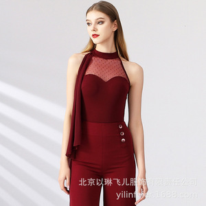 Vendita calda di alta qualità moda elegante maglia <span class=keywords><strong>Sexy</strong></span> da donna ragazze senza maniche balletto latino ballo da sala da ballo Top - Product Image 1