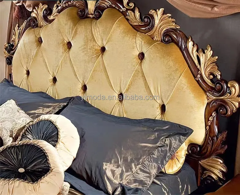 أثاث غرفة نوم قابل للتخصيص سرير فاخر كينج كوين من خشب hdf مُنجَّد من المخمل الأصفر