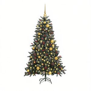 Sapin de Noël artificiel vert de 59,06 pouces avec 150 lumières LED blanc chaud, éclairage festif, matériau plastique, alimentation CA - Product Image 1