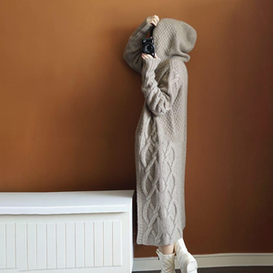 <span class=keywords><strong>Cardigan</strong></span> Maglione da Donna Personalizzato in Cotone Lavorato a Maglia Grossa a Trecce <span class=keywords><strong>con</strong></span> <span class=keywords><strong>Cappuccio</strong></span>, Cappotto <span class=keywords><strong>Lungo</strong></span> Maxi per Taglie Forti - Product Image 6