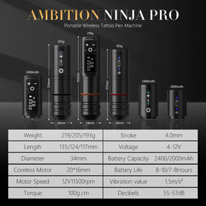 ABS <span class=keywords><strong>Ninja</strong></span> Pro 2400mAh 4mm carrera profesional máquina de tatuaje inalámbrica pluma de tatuaje rotativa con Motor sin núcleo para arte corporal de artista - Product Image 2
