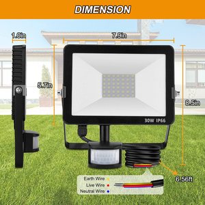 Đèn An Ninh 30W Ngoài Trời Với Điều Khiển Từ Xa <span class=keywords><strong>IR</strong></span>, Cảm Biến Chuyển Động PIR, Đèn Pha LED Trắng Mát 3000LM 6000K, Chống Nước IP66 - Product Image 3