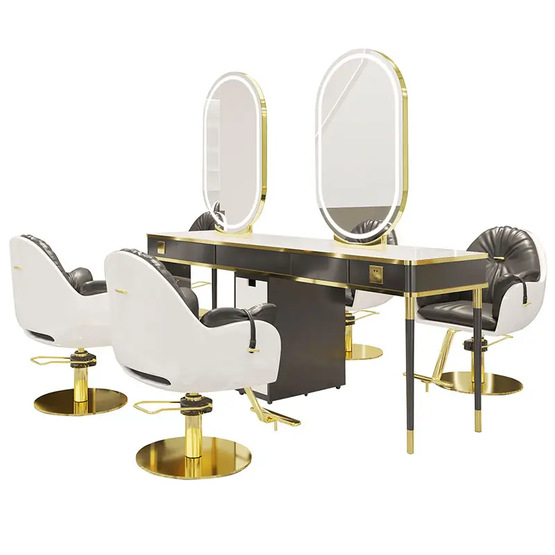 New Style Hair Salon Double-sided Mirror Salon Chair And Mirror Set Mirror Salon Station
