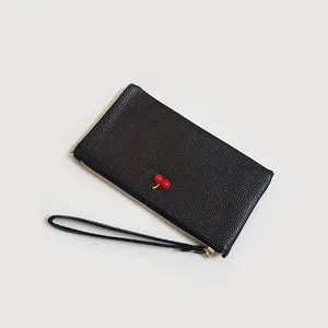 Fashionable new ladies wallet purse Lichee Pattern pure color purse hand bag women long card cherry wallet for wom 2023