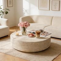 Table basse minimaliste à profil bas, aspect travertin, en fibre de verre, pour appartement