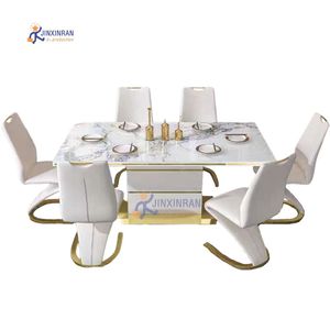 <span class=keywords><strong>Tavolo</strong></span> da Pranzo di Lusso Moderno in Acciaio Inossidabile Dorato <span class=keywords><strong>con</strong></span> Piano in Marmo <span class=keywords><strong>Bianco</strong></span>, Arredamento per Appartamenti - Product Image 4