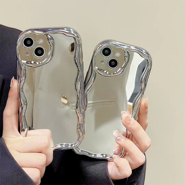 Electroplated Mirror Phone case with Full Camera protection Drop-proof  Portable Makeup Mirror Silicone for iphone 15 Promax 14