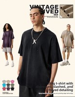 T-shirt Homme Tendance Été 2025, Style Urbain Américain, en Coton Tricoté, Imprimé Sérigraphié Effet Ciré, Coupe Oversize, Manches Courtes, Col Petit, Uni