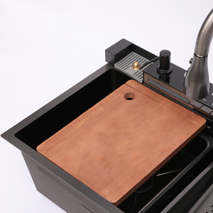 Nuevo Diseño de <span class=keywords><strong>Tiktok</strong></span>, Grifo Cascada de <span class=keywords><strong>40</strong></span> Pulgadas, Fregadero de Cocina de Acero Inoxidable con Dos Cubetas, Diseño Biónico de Panal de Abeja, Color Negro - Product Image 5