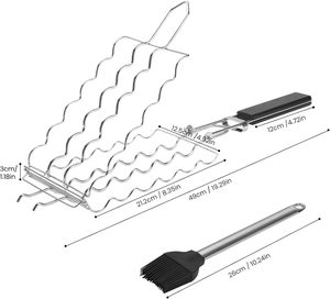 Soportes para perritos calientes SEB para asar con cepillo - <span class=keywords><strong>Cesta</strong></span> para 6 perritos calientes, clip de malla de acero inoxidable para barbacoa, mango de madera extraíble - Product Image 1