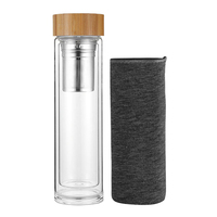 Koffie, thee, fruit 16oz brede mond 2 bamboe deksels borosilicaat glazen sportdrinkflessen glazen theeglas met zeef