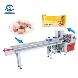 Automatic Flow Horizontal Wrap Yogurt Cube Bread Burger Chocolate Biscuit Bag Sealing Pillow Wrapping Packaging Machine