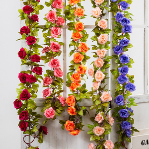 Nhân Tạo Hoa Dây Leo Rose Vòng Hoa Nhựa Tường Lụa Treo Trần Ống Dẫn Không Khí Bao Che Trang Trí Twist 9-Đầu Rose Vine - Product Image 1