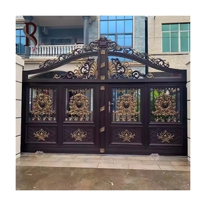 Puertas de aluminio de estilo francés en ascenso, puerta de Villa de aluminio, puertas de jardín <span class=keywords><strong>el</strong></span>éctricas, diseño de parrilla, puerta corredera de patio de aluminio - Product Image 2